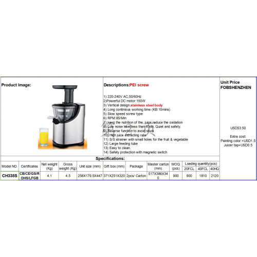  CH338S slow juicer  special price for pre-sale 